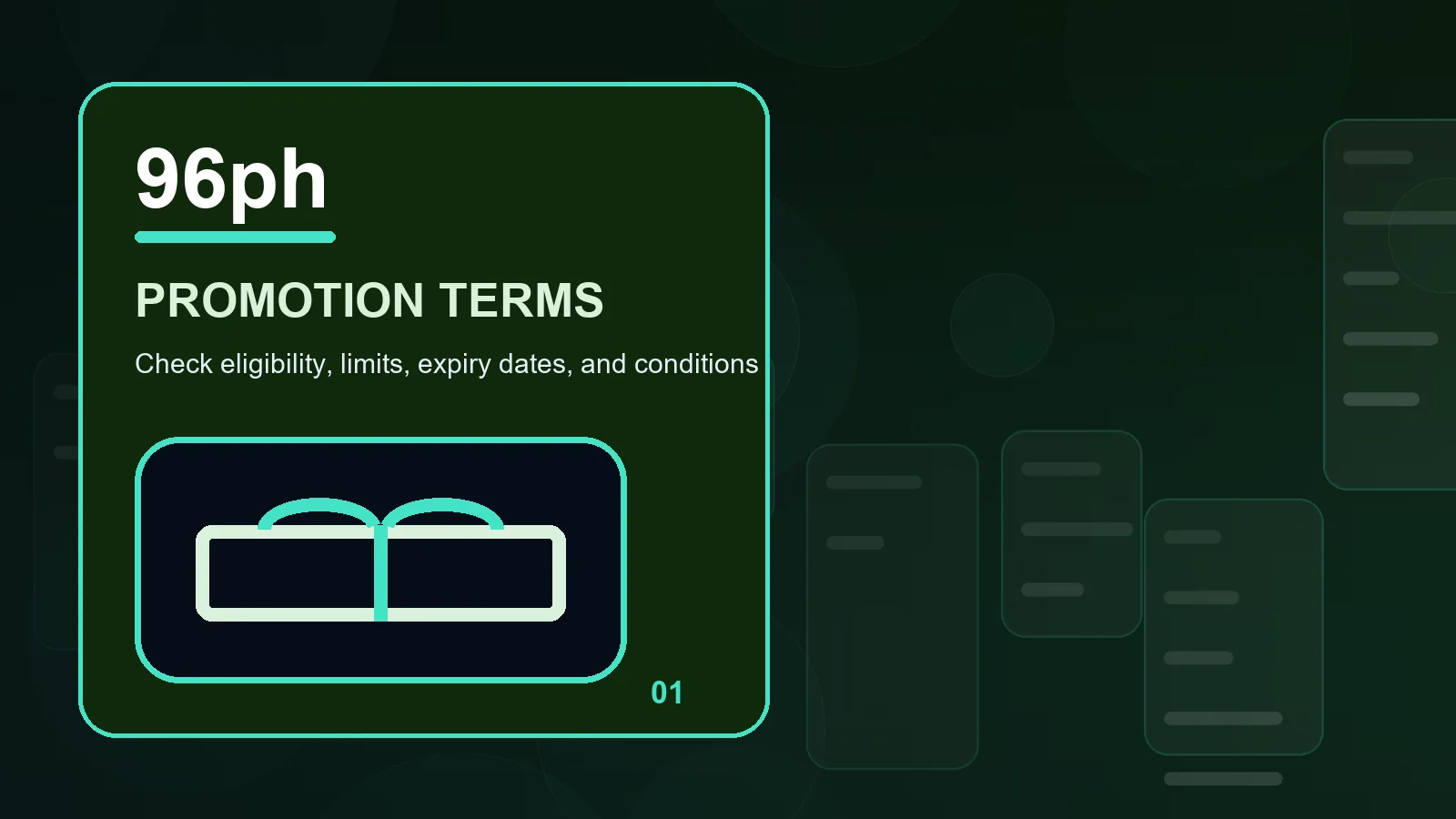 96ph promotions overview showing amounts, destinations, status messages, and receipts